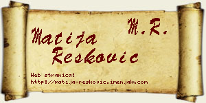 Matija Resković vizit kartica